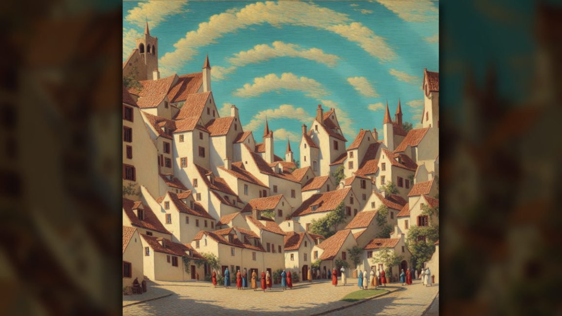 Funky AI-generated spiraling medieval village captivates social media